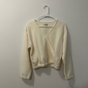 Madewell off-white wrap-front ribbed v-neck cinched sweater